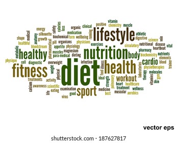 Vector concept or conceptual abstract word cloud on white background as metaphor for health, nutrition, diet, wellness, body, energy, medical, fitness, medical, gym, medicine, sport, heart or science
