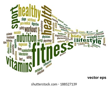 Vector concept or conceptual abstract word cloud on white background as metaphor for health, nutrition, diet, wellness, body, energy, medical, fitness, medical, gym, medicine, sport, heart or science