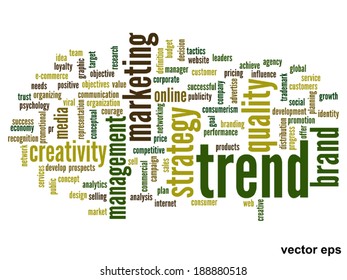 Concepto vectorial o nube conceptual abstracta de palabras sobre fondo blanco como metáfora para negocios, tendencias, medios, enfoque, mercado, valor, producto, publicidad o cliente. También para la nube de palabras corporativa