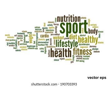 Vector concept or conceptual abstract word cloud on white background as metaphor for health, nutrition, diet, wellness, body, energy, medical, fitness, medical, gym, medicine, sport, heart or science