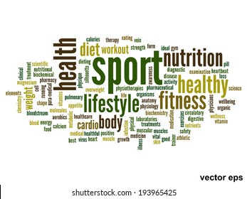 Conceito vetorial ou palavra abstrata conceitual nuvem no fundo branco como metáfora para a saúde, nutrição, dieta, bem-estar, corpo, energia, médica, fitness, médica, ginástica, medicina, esporte, coração ou ciência