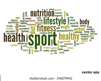 Vector concept or conceptual abstract word cloud on white background as metaphor for health, nutrition, diet, wellness, body, energy, medical, fitness, medical, gym, medicine, sport, heart or science