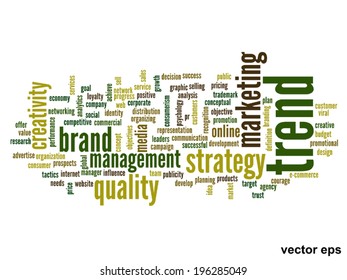 Concepto vectorial o nube conceptual abstracta de palabras sobre fondo blanco como metáfora para negocios, tendencias, medios, enfoque, mercado, valor, producto, publicidad o cliente. También para la nube de palabras corporativa