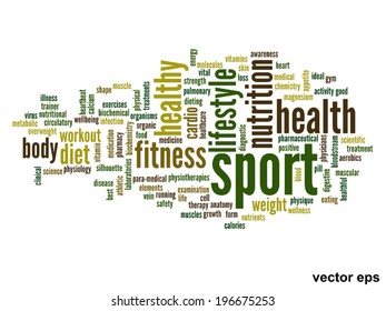 Vector concept or conceptual abstract word cloud on white background as metaphor for health, nutrition, diet, wellness, body, energy, medical, fitness, medical, gym, medicine, sport, heart or science