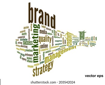 Concepto vectorial o nube conceptual abstracta de palabras sobre fondo blanco como metáfora para negocios, tendencias, medios, enfoque, mercado, valor, producto, publicidad o cliente. También para la nube de palabras corporativa