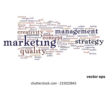 Vector concept or conceptual abstract word cloud on white background as metaphor for business, trend, media, focus, market, value, product, advertising or customer. Also for corporate wordcloud