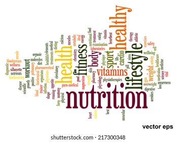 Vector concept or conceptual abstract word cloud on white background as metaphor for health, nutrition, diet, wellness, body, energy, medical, fitness, medical, gym, medicine, sport, heart or science