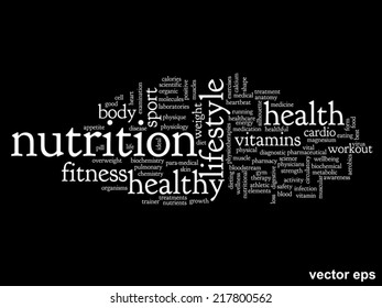 Vector concept or conceptual abstract word cloud on black background as metaphor for health, nutrition, diet, wellness, body, energy, medical, fitness, medical, gym, medicine, sport, heart or science