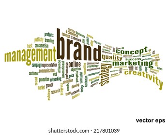 Vektorkonzept oder konzeptuell abstrakte Wortwolke auf weißem Hintergrund als Metapher für Unternehmen, Trends, Medien, Fokus, Markt, Wert, Produkt, Werbung oder Kunden. Auch für Corporate WordCloud