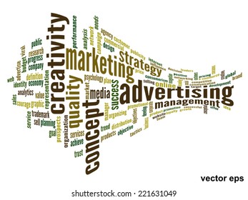 Vektorkonzept oder konzeptuell abstrakte Wortwolke auf weißem Hintergrund als Metapher für Unternehmen, Trends, Medien, Fokus, Markt, Wert, Produkt, Werbung oder Kunden. Auch für Corporate WordCloud