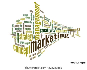 Vector concept or conceptual abstract word cloud on white background as metaphor for business, trend, media, focus, market, value, product, advertising or customer. Also for corporate wordcloud