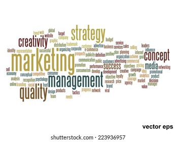 Vector concept or conceptual abstract word cloud on white background as metaphor for business, trend, media, focus, market, value, product, advertising or customer. Also for corporate wordcloud