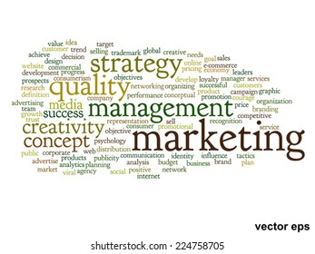 Vector concept or conceptual abstract word cloud on white background as metaphor for business, trend, media, focus, market, value, product, advertising or customer. Also for corporate wordcloud