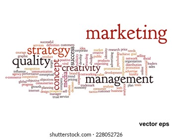 Vector concept or conceptual abstract word cloud on white background as metaphor for business, trend, media, focus, market, value, product, advertising or customer. Also for corporate wordcloud