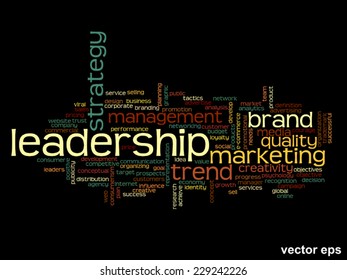 Vector concept or conceptual abstract word cloud on black background as metaphor for business, trend, media, focus, market, value, product, advertising or customer. Also for corporate wordcloud
