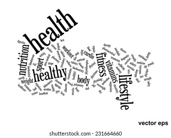 Vector concept or conceptual abstract word cloud on white background as metaphor for health, nutrition, diet, wellness, body, energy, medical, fitness, medical, gym, medicine, sport, heart or science