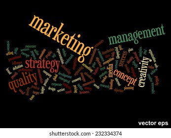 Vector concept or conceptual abstract word cloud on black background as metaphor for business, trend, media, focus, market, value, product, advertising or customer. Also for corporate wordcloud