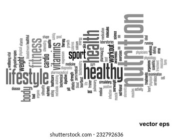 Vector concept or conceptual abstract word cloud on white background as metaphor for health, nutrition, diet, wellness, body, energy, medical, fitness, medical, gym, medicine, sport, heart or science