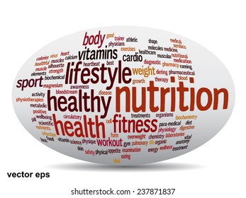 Vector concept or conceptual abstract word cloud on white background as metaphor for health, nutrition, diet, wellness, body, energy, medical, fitness, medical, gym, medicine, sport, heart or science