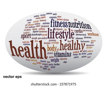 Vector concept or conceptual abstract word cloud on white background as metaphor for health, nutrition, diet, wellness, body, energy, medical, fitness, medical, gym, medicine, sport, heart or science