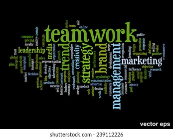 Vector concept or conceptual abstract word cloud on black background as metaphor for business, trend, media, focus, market, value, product, advertising or customer. Also for corporate wordcloud