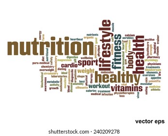 Vector concept or conceptual abstract word cloud on white background as metaphor for health, nutrition, diet, wellness, body, energy, medical, fitness, medical, gym, medicine, sport, heart or science