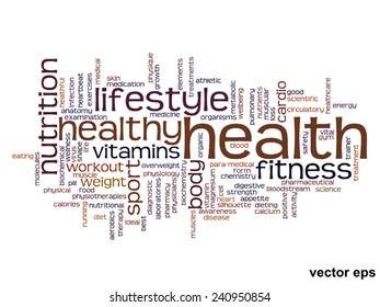 Vector concept or conceptual abstract word cloud on white background as metaphor for health, nutrition, diet, wellness, body, energy, medical, fitness, medical, gym, medicine, sport, heart or science