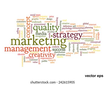 Vector concept or conceptual abstract word cloud on white background as metaphor for business, trend, media, focus, market, value, product, advertising or customer. Also for corporate wordcloud