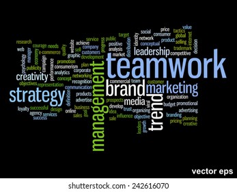 Vector concept or conceptual abstract word cloud on black background as metaphor for business, trend, media, focus, market, value, product, advertising or customer. Also for corporate wordcloud