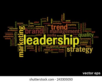 Vector concept or conceptual abstract word cloud on black background as metaphor for business, trend, media, focus, market, value, product, advertising or customer. Also for corporate wordcloud