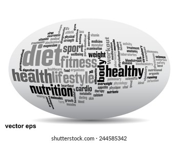 Vector concept or conceptual abstract word cloud on white background as metaphor for health, nutrition, diet, wellness, body, energy, medical, fitness, medical, gym, medicine, sport, heart or science