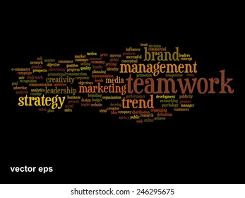 Vector concept or conceptual abstract word cloud on black background as metaphor for business, trend, media, focus, market, value, product, advertising or customer. Also for corporate wordcloud