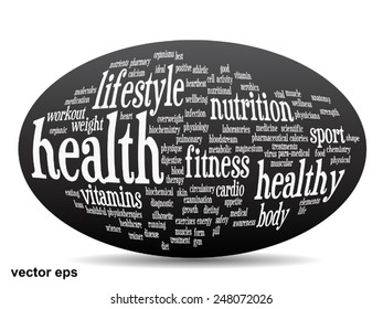 Vector concept or conceptual abstract word cloud on black background as metaphor for health, nutrition, diet, wellness, body, energy, medical, fitness, medical, gym, medicine, sport, heart or science