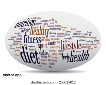 Concepto vectorial o nube de palabras abstracta conceptual sobre fondo blanco como metáfora para la salud, la nutrición, la dieta, el bienestar, el cuerpo, la energía, la medicina, la aptitud física, la medicina, la medicina, el deporte, el corazón o la ciencia