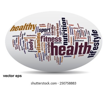 Vector concept or conceptual abstract word cloud on white background as metaphor for health, nutrition, diet, wellness, body, energy, medical, fitness, medical, gym, medicine, sport, heart or science