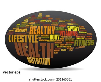 Vector concept or conceptual abstract word cloud on black background as metaphor for health, nutrition, diet, wellness, body, energy, medical, fitness, medical, gym, medicine, sport, heart or science