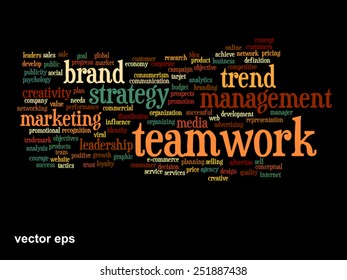 Concepto vectorial o nube conceptual abstracta de palabras sobre fondo negro como metáfora para negocios, tendencias, medios, enfoque, mercado, valor, producto, publicidad o cliente. También para la nube de palabras corporativa