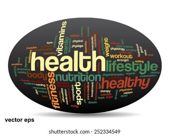 Vector concept or conceptual abstract word cloud on black background as metaphor for health, nutrition, diet, wellness, body, energy, medical, fitness, medical, gym, medicine, sport, heart or science