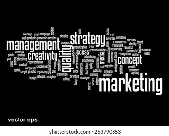 Vector concept or conceptual abstract word cloud on black background as metaphor for business, trend, media, focus, market, value, product, advertising or customer. Also for corporate wordcloud