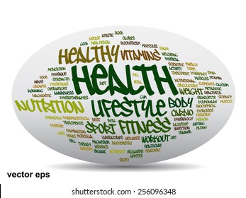 Concepto vectorial o nube de palabras abstracta conceptual sobre fondo blanco como metáfora para la salud, la nutrición, la dieta, el bienestar, el cuerpo, la energía, la medicina, la aptitud física, la medicina, la medicina, el deporte, el corazón o la ciencia