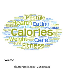 Vector concept or conceptual abstract word cloud on white background as metaphor for health, nutrition, diet, wellness, body, energy, medical, fitness, medical, gym, medicine, sport, heart or science