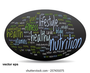 Vector concept or conceptual abstract word cloud on black background as metaphor for health, nutrition, diet, wellness, body, energy, medical, fitness, medical, gym, medicine, sport, heart or science