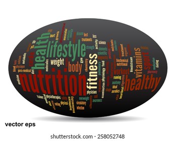 Vector concept or conceptual abstract word cloud on black background as metaphor for health, nutrition, diet, wellness, body, energy, medical, fitness, medical, gym, medicine, sport, heart or science