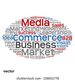 Vector concept or conceptual abstract word cloud on white background as metaphor for business, trend, media, focus, market, value, product, advertising or customer. Also for corporate wordcloud