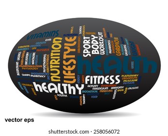 Concepto vectorial o nube de palabras abstracta conceptual sobre fondo blanco como metáfora para la salud, la nutrición, la dieta, el bienestar, el cuerpo, la energía, la medicina, la aptitud física, la medicina, la medicina, el deporte, el corazón o la ciencia