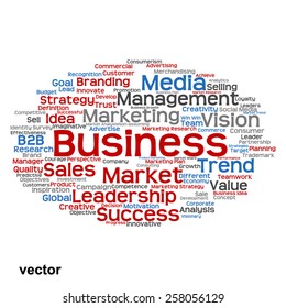 Concepto vectorial o nube conceptual abstracta de palabras sobre fondo blanco como metáfora para negocios, tendencias, medios, enfoque, mercado, valor, producto, publicidad o cliente. También para la nube de palabras corporativa
