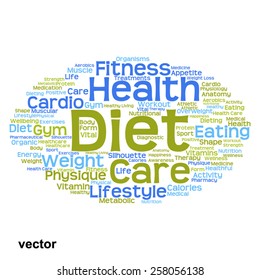 Vector concept or conceptual abstract word cloud on white background as metaphor for health, nutrition, diet, wellness, body, energy, medical, fitness, medical, gym, medicine, sport, heart or science