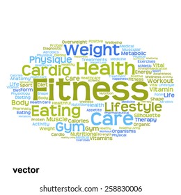 Vector concept or conceptual abstract word cloud on white background as metaphor for health, nutrition, diet, wellness, body, energy, medical, fitness, medical, gym, medicine, sport, heart or science