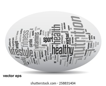 Vector concept or conceptual abstract word cloud on white background as metaphor for health, nutrition, diet, wellness, body, energy, medical, fitness, medical, gym, medicine, sport, heart or science