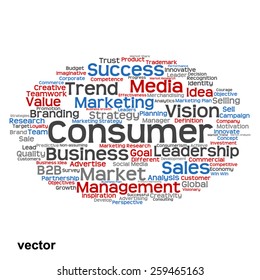 Vector concept or conceptual abstract word cloud on white background as metaphor for business, trend, media, focus, market, value, product, advertising or customer. Also for corporate wordcloud